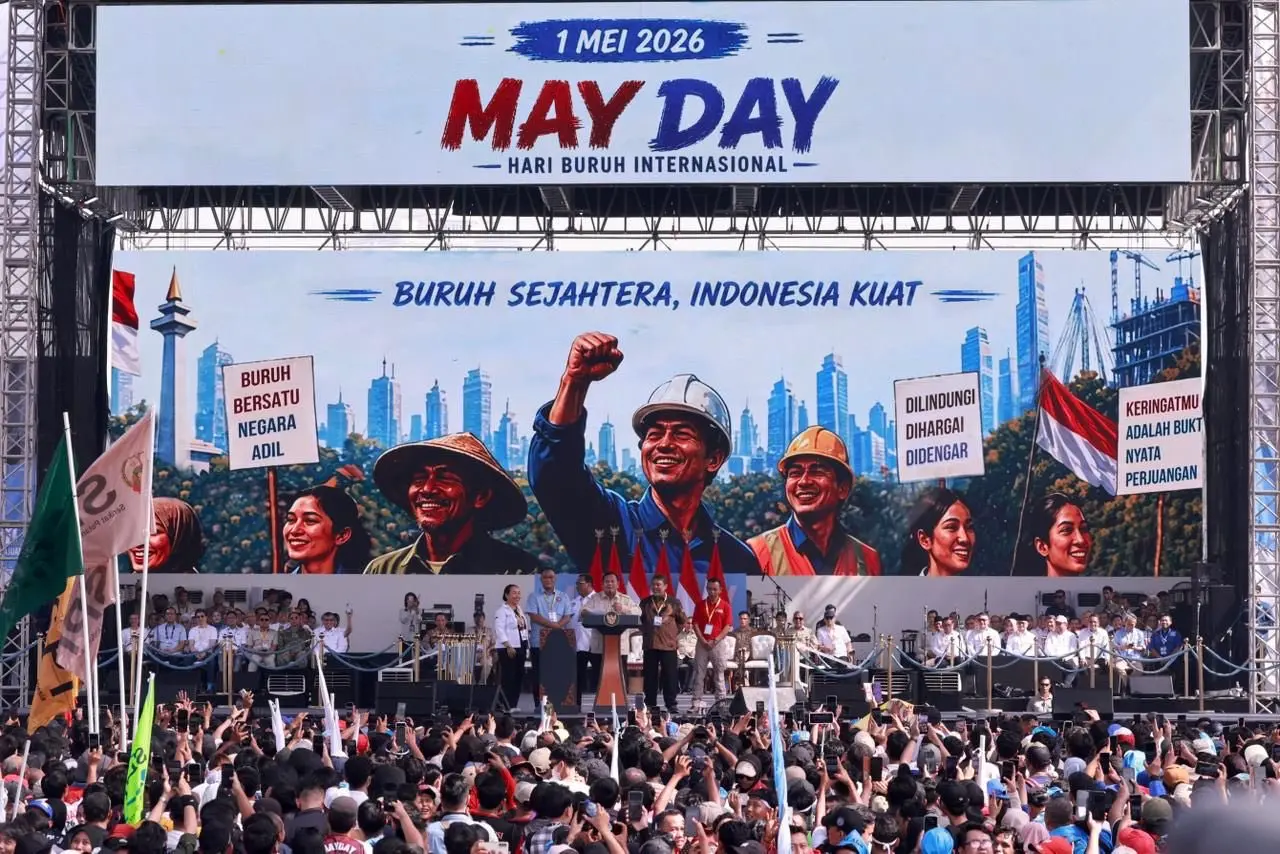Hadiri Hari Buruh, Prabowo Tegaskan Komitmen Pemerintah Tingkatkan Kesejahteraan Buruh