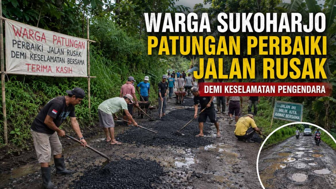 Warga Sukoharjo Patungan Perbaiki Jalan Rusak Demi Keselamatan Pengendara