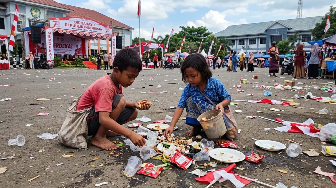 Miris, Dua Bocah Pungut Sisa Makanan Usai Perayaan HUT RI