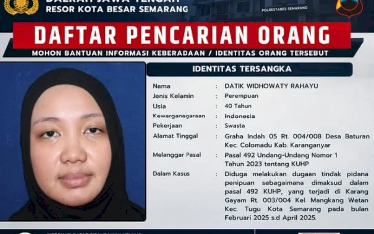Tampang DPO Datik Widhowaty Rahayu, Diburu Polisi Semarang